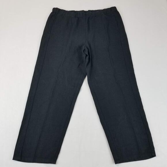 J Jill Pants Medium Tall Love 100% Linen Black Crop Pockets Elastic Lagenlook - Picture 2 of 10